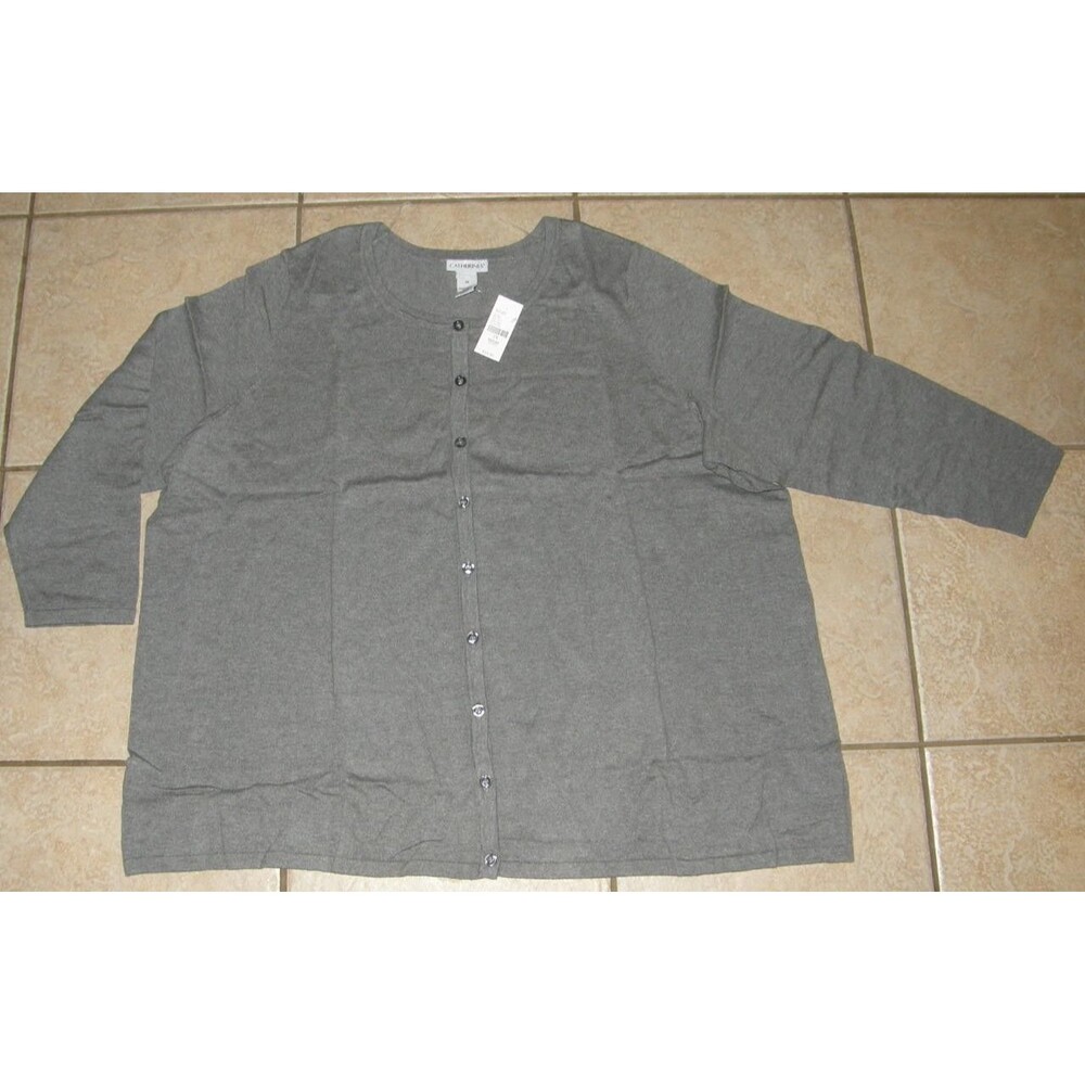 CATHERINES Gray Plus Sz 3X Stretchy Cotton Lightweight Cardigan Sweater NEW NWT